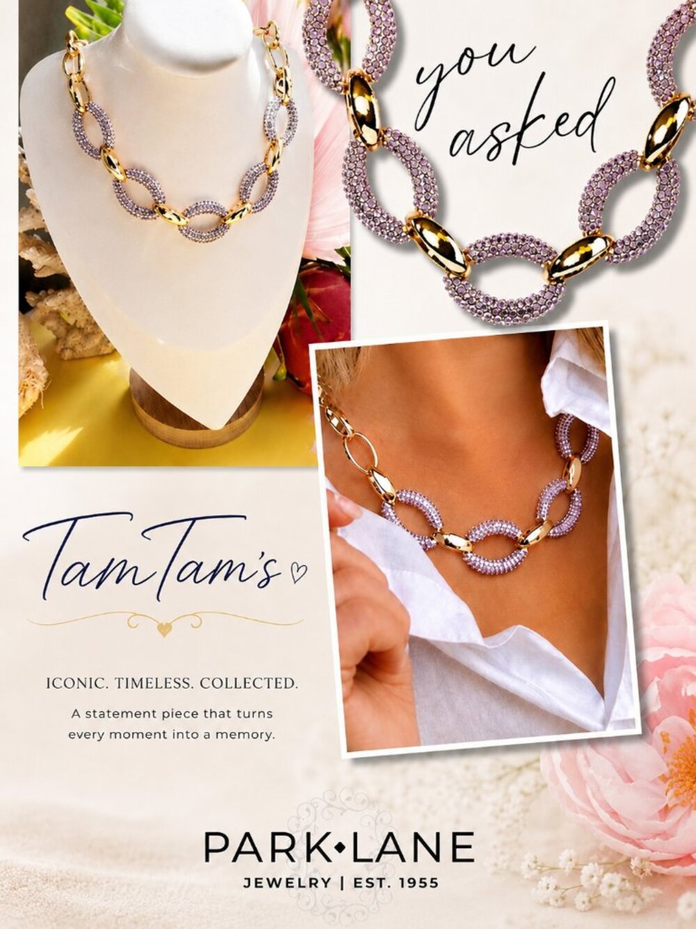 Park Lane Splash Pink/Lavender Pave Crystals Necklace